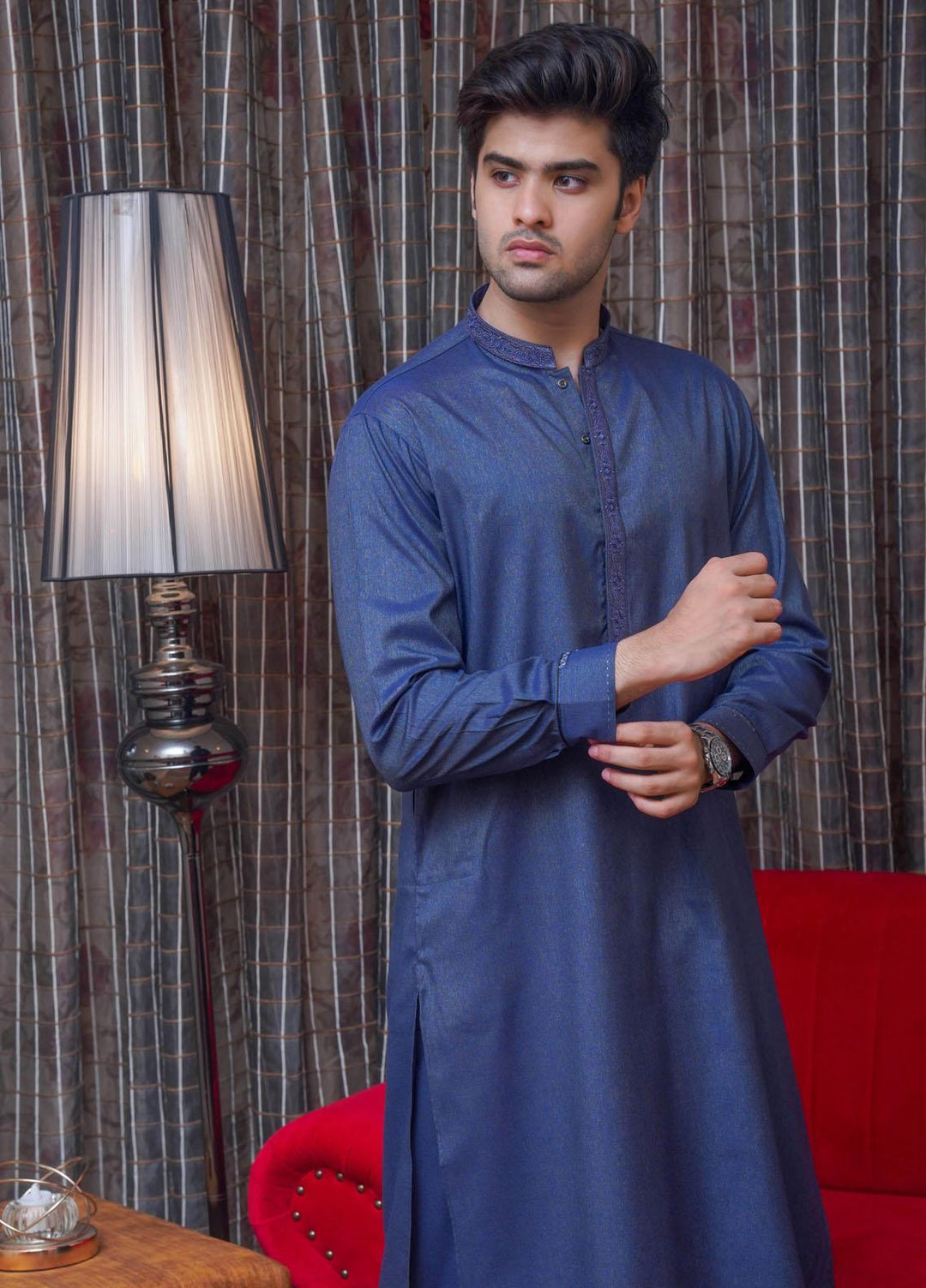 Real Image  Formal Kameez Shalwar for Men -  D-519 Blue