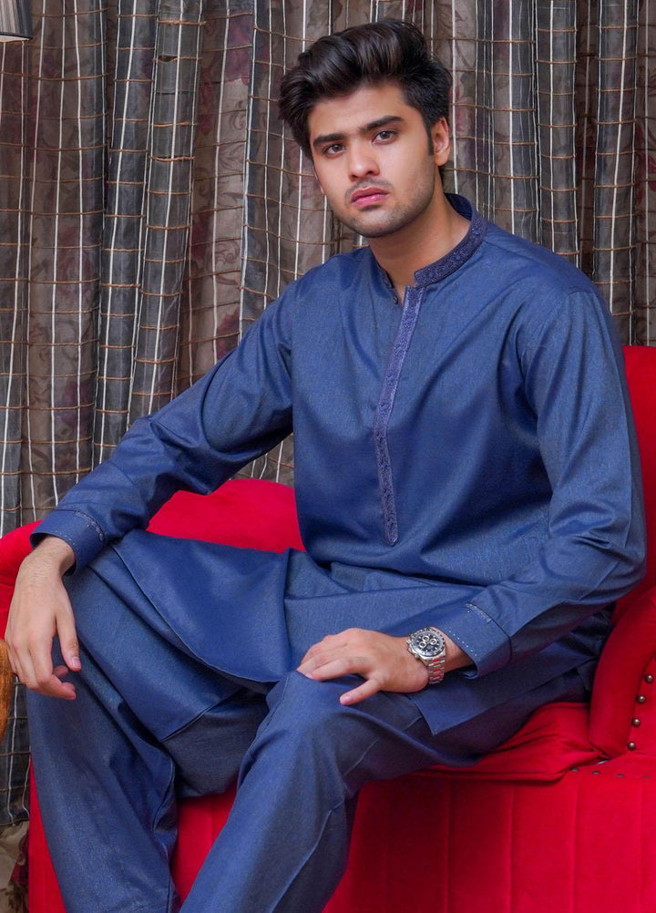 Real Image  Formal Kameez Shalwar for Men -  D-519 Blue