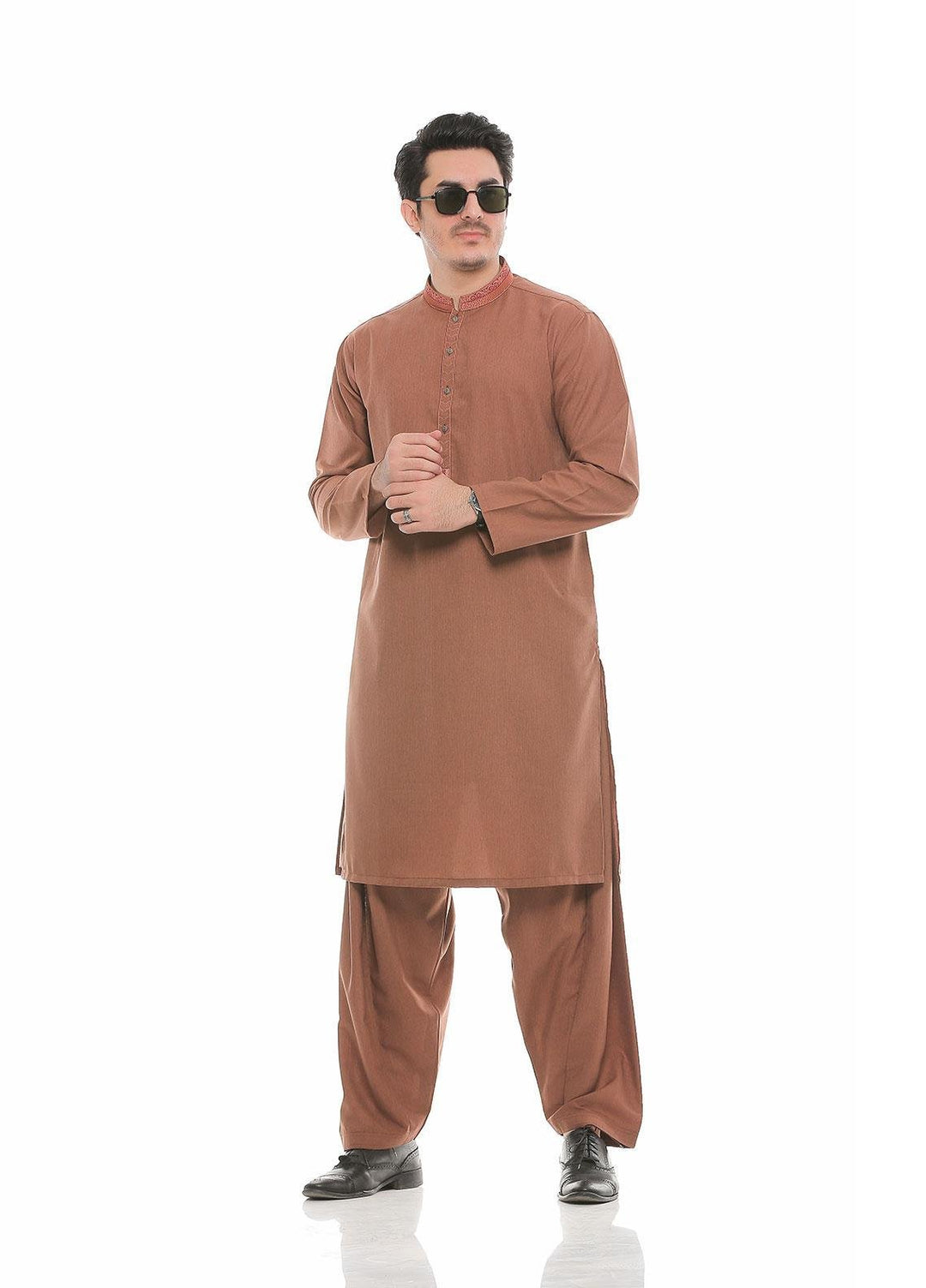 Real Image Wash N Wear Formal Kameez Shalwar for Men -  D-469 Rust