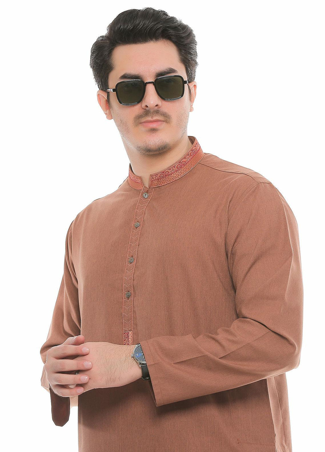Real Image Wash N Wear Formal Kameez Shalwar for Men -  D-469 Rust