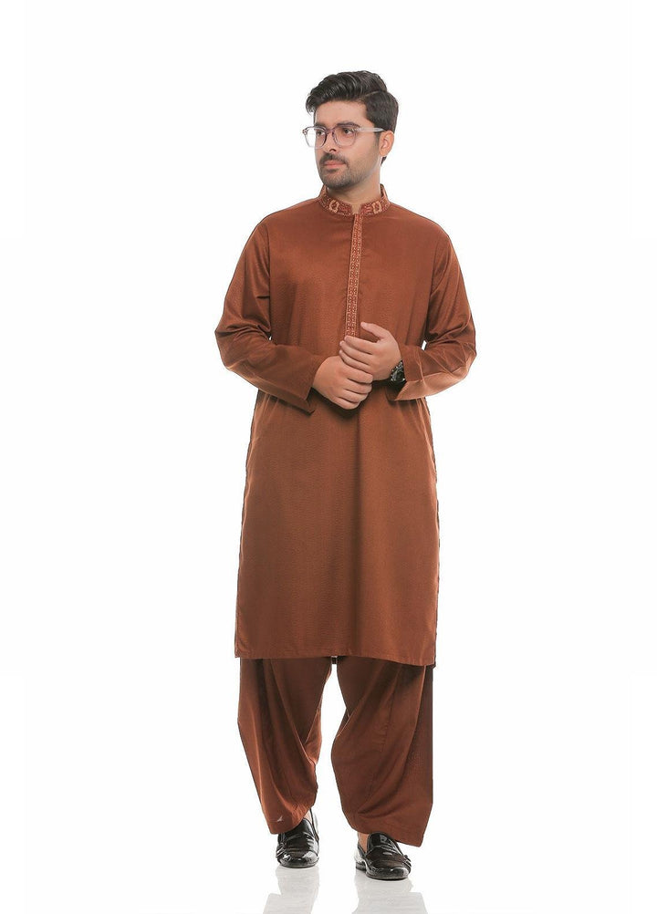 Real Image Wash N Wear Formal Men Kameez Shalwar -  D-475 Rust