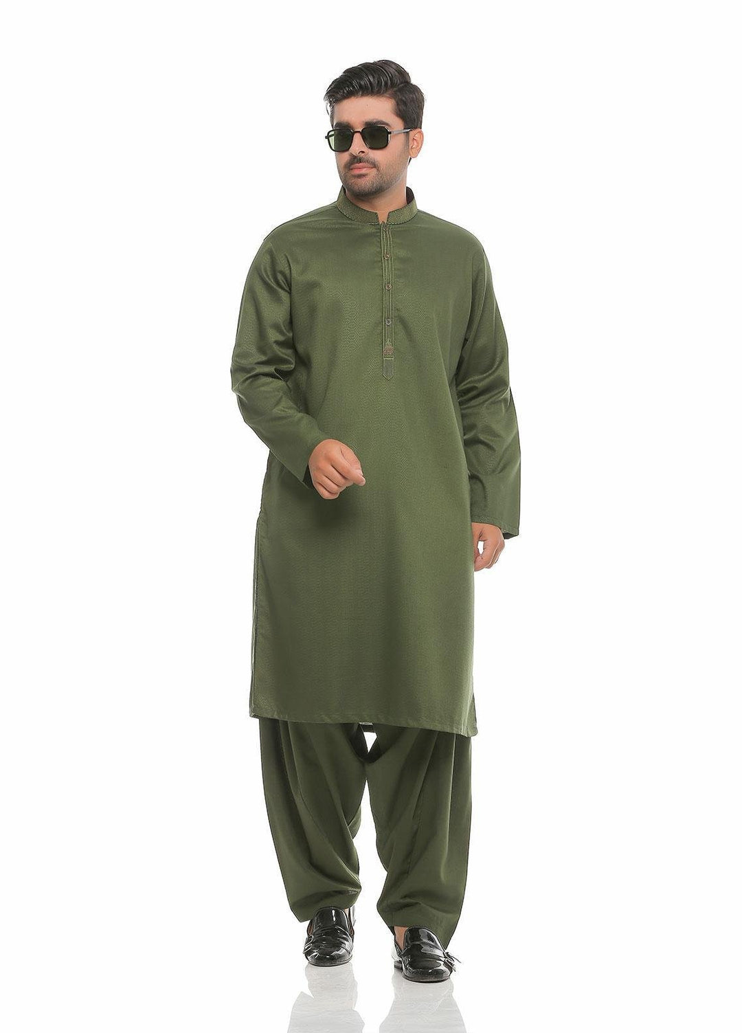 Real Image Wash N Wear Formal Kameez Shalwar for Men -  D-476 Green