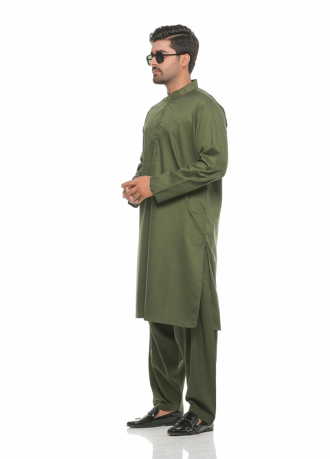 Real Image Wash N Wear Formal Kameez Shalwar for Men -  D-476 Green
