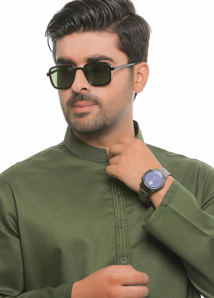Real Image Wash N Wear Formal Kameez Shalwar for Men -  D-476 Green