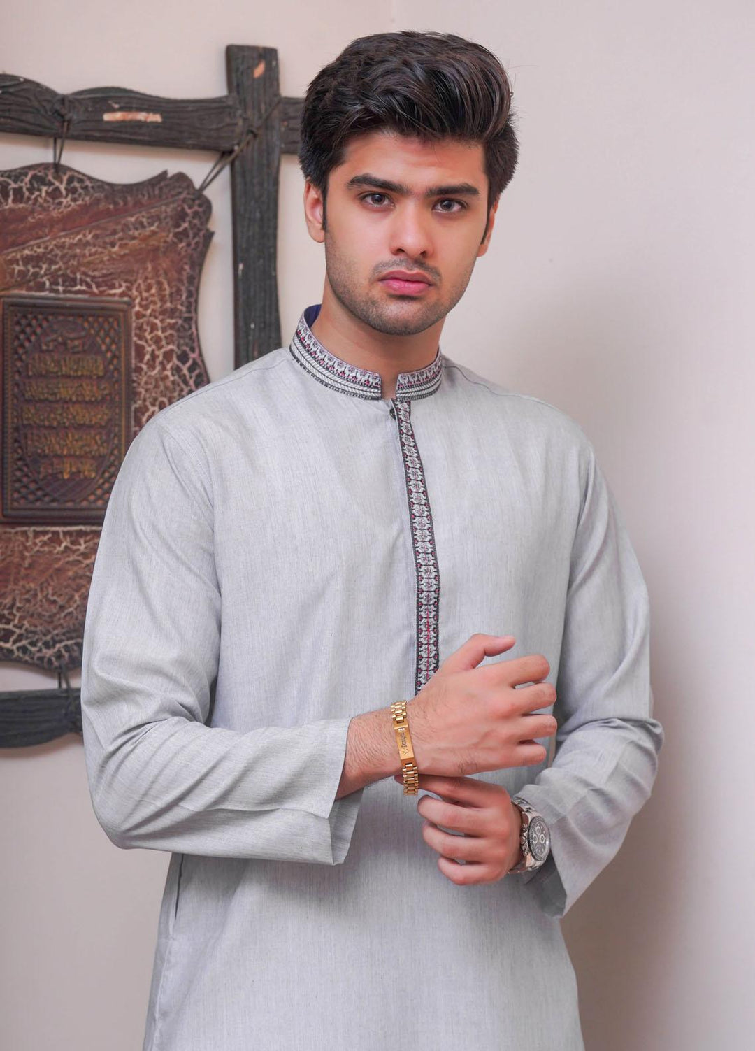 Real Image Blended Formal Kurta for Men -  D-424 Grey