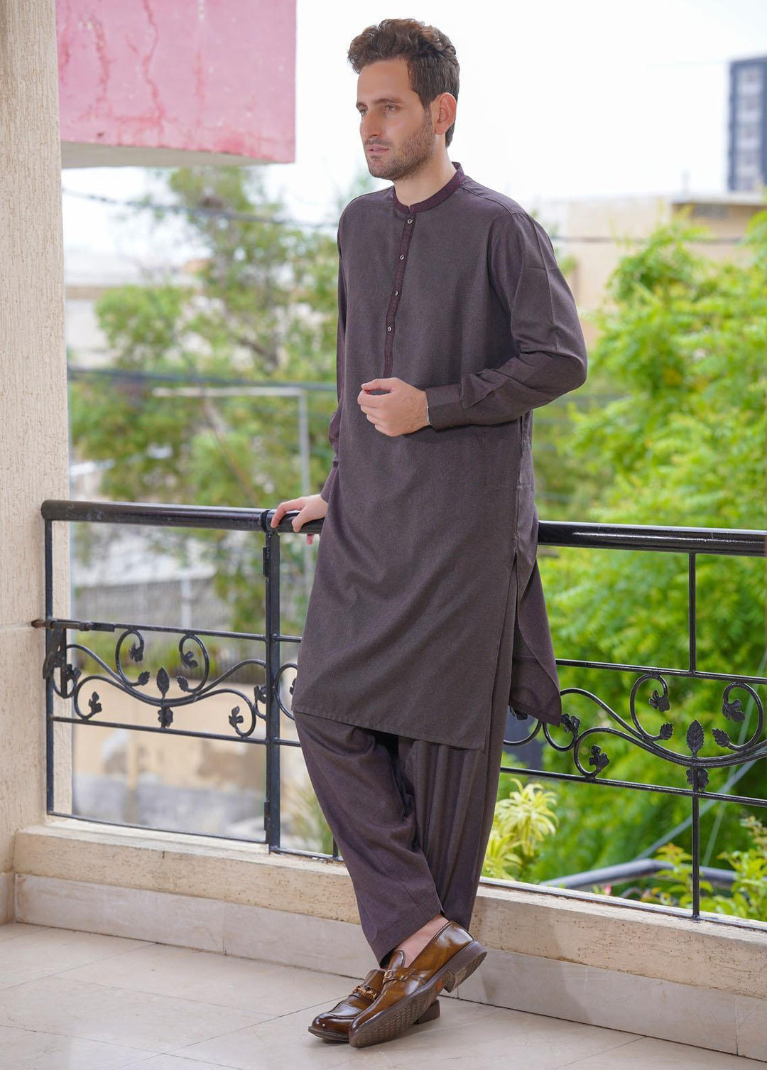 Real Image Wash N Wear Formal Kameez Shalwar for Men -  D-504 Brown
