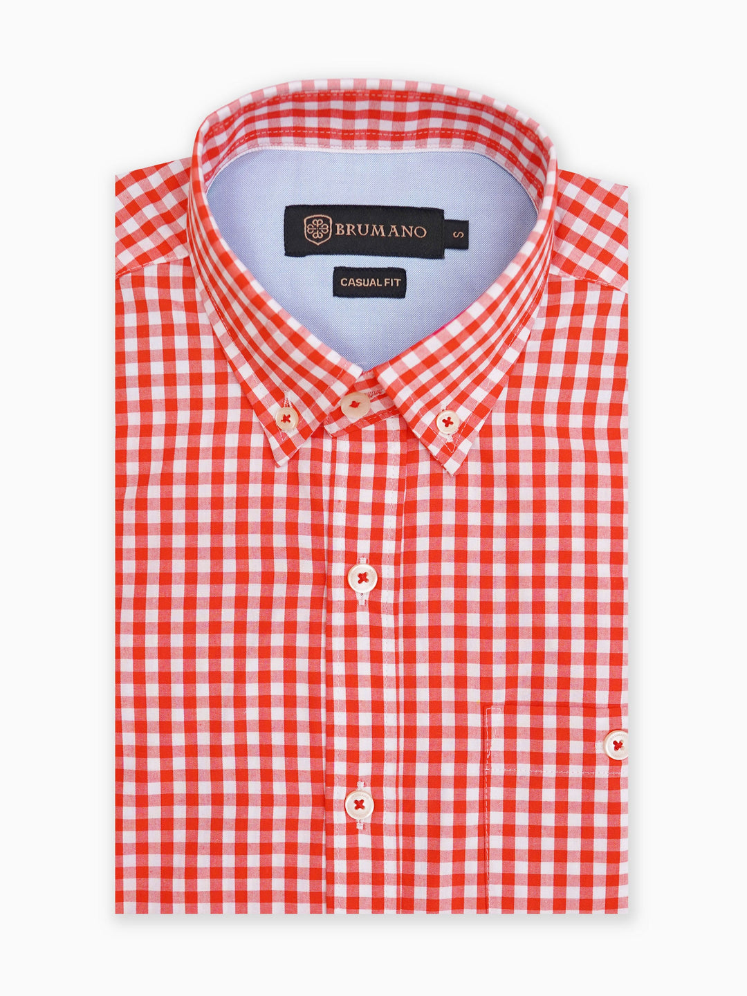 Brumano Mens RTW Solids Cotton Shirt Red Bold Gingham Checkered Casual Collection