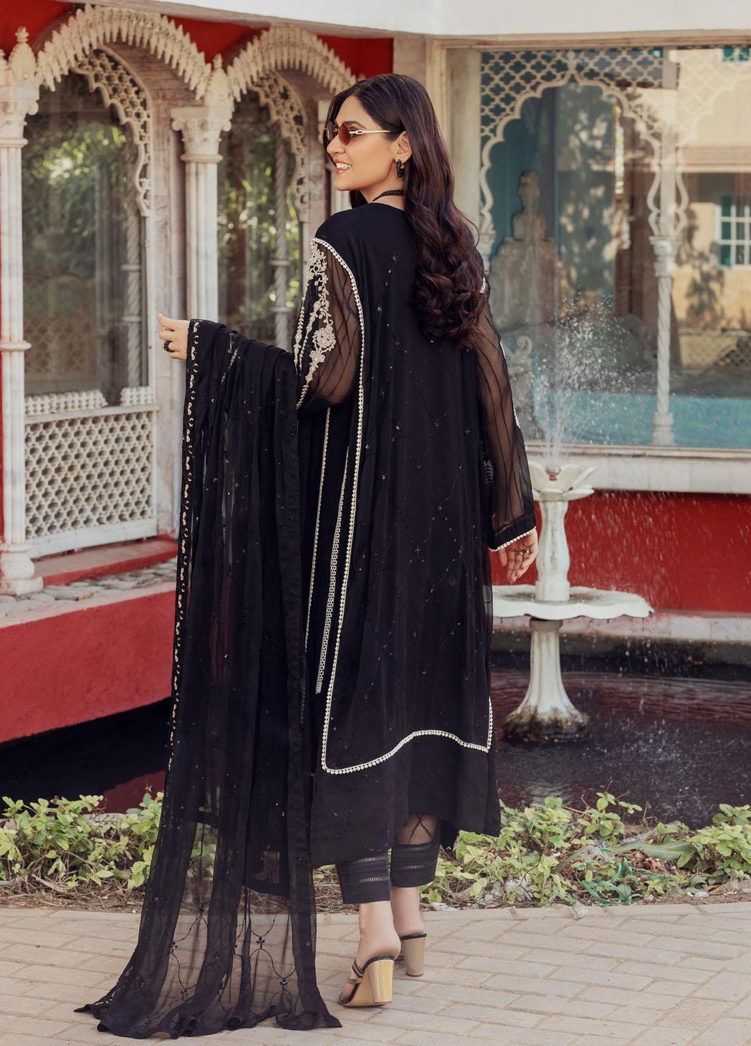 Shamooz Luxury Pret  Chiffon 3 Piece Suit Midnight Black SEM-0431