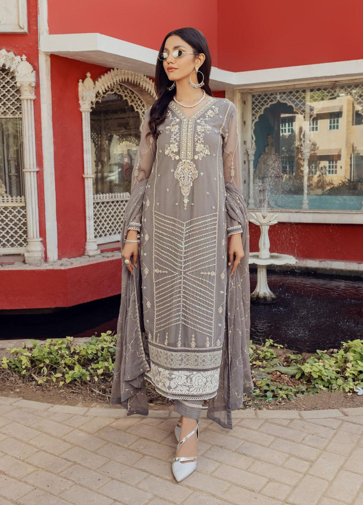 Shamooz Luxury Pret  Chiffon 3 Piece Suit Spanish Grey SEM-0430
