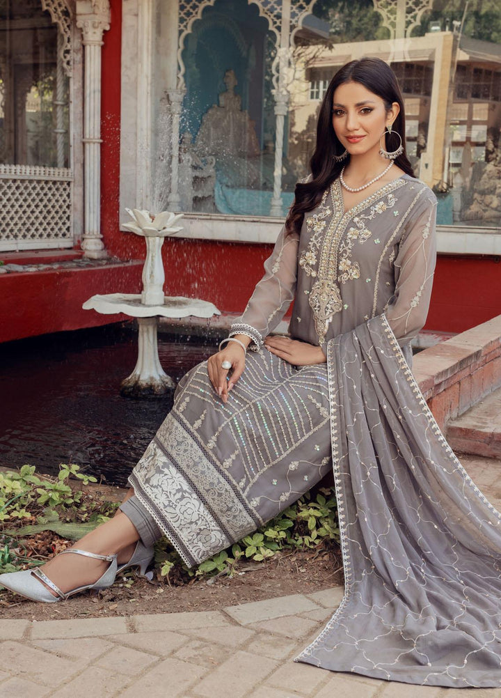 Shamooz Luxury Pret  Chiffon 3 Piece Suit Spanish Grey SEM-0430