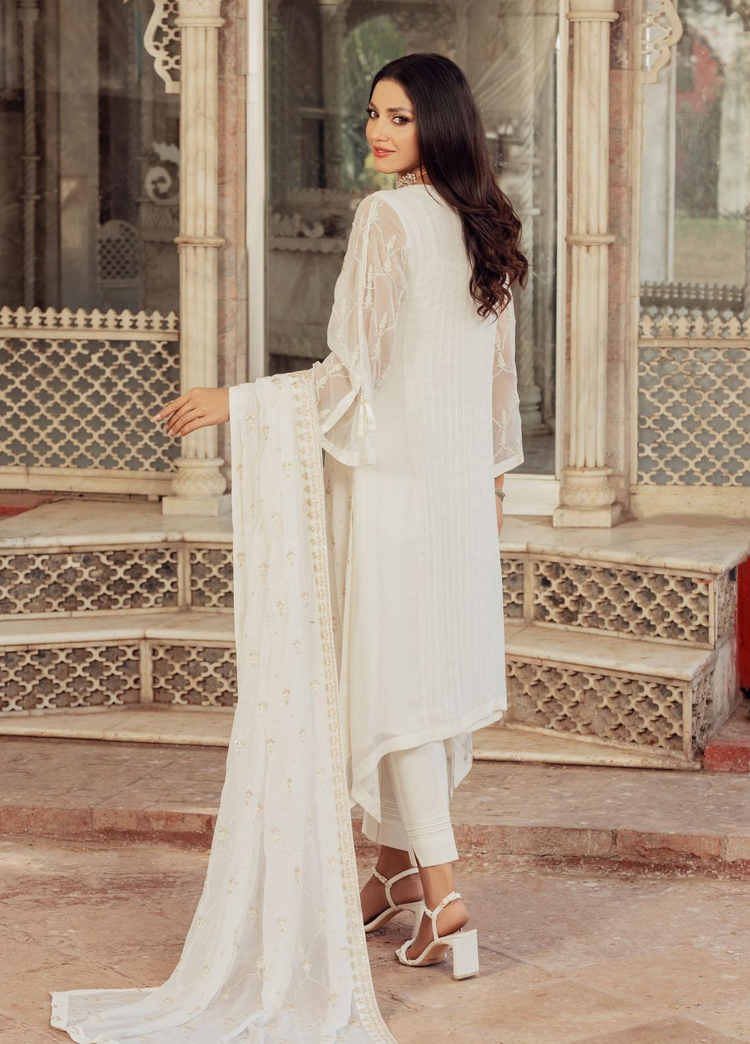 Shamooz Luxury Pret  Chiffon 3 Piece Suit White Tales SEM-0423