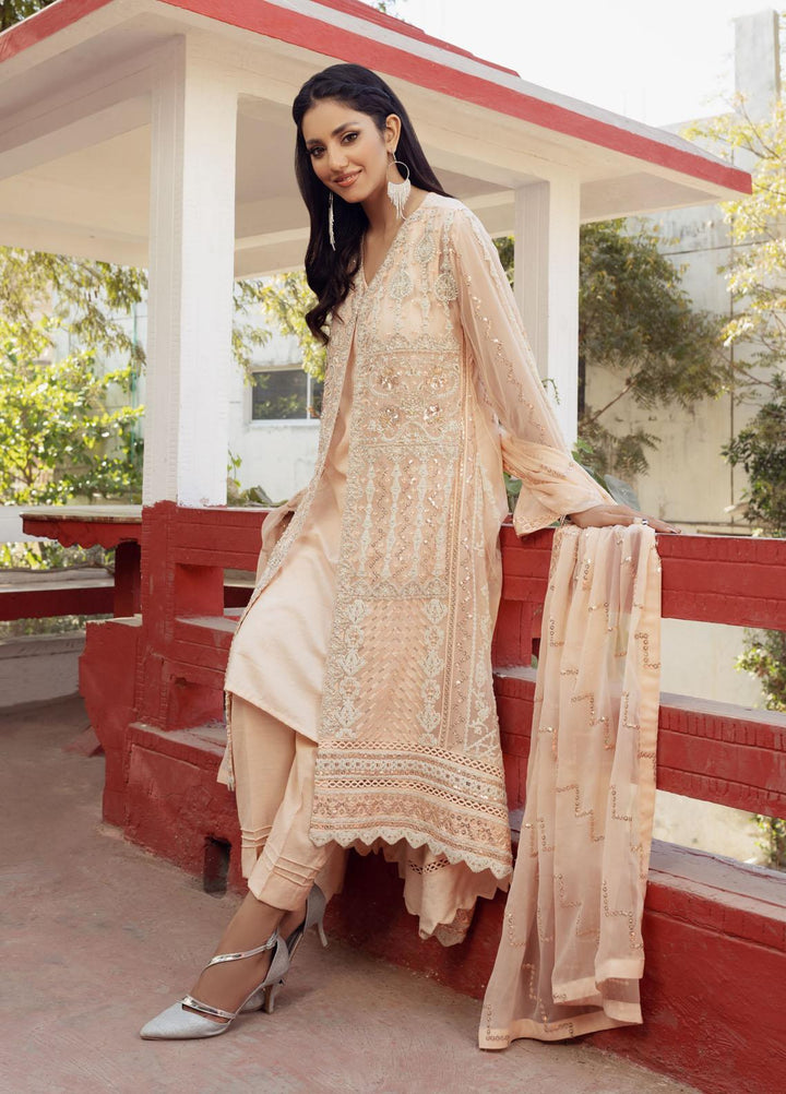 Shamooz Luxury Pret  Chiffon 3 Piece Suit Pastel Peach SEM-0413