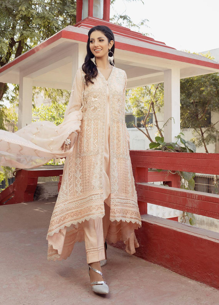 Shamooz Luxury Pret  Chiffon 3 Piece Suit Pastel Peach SEM-0413