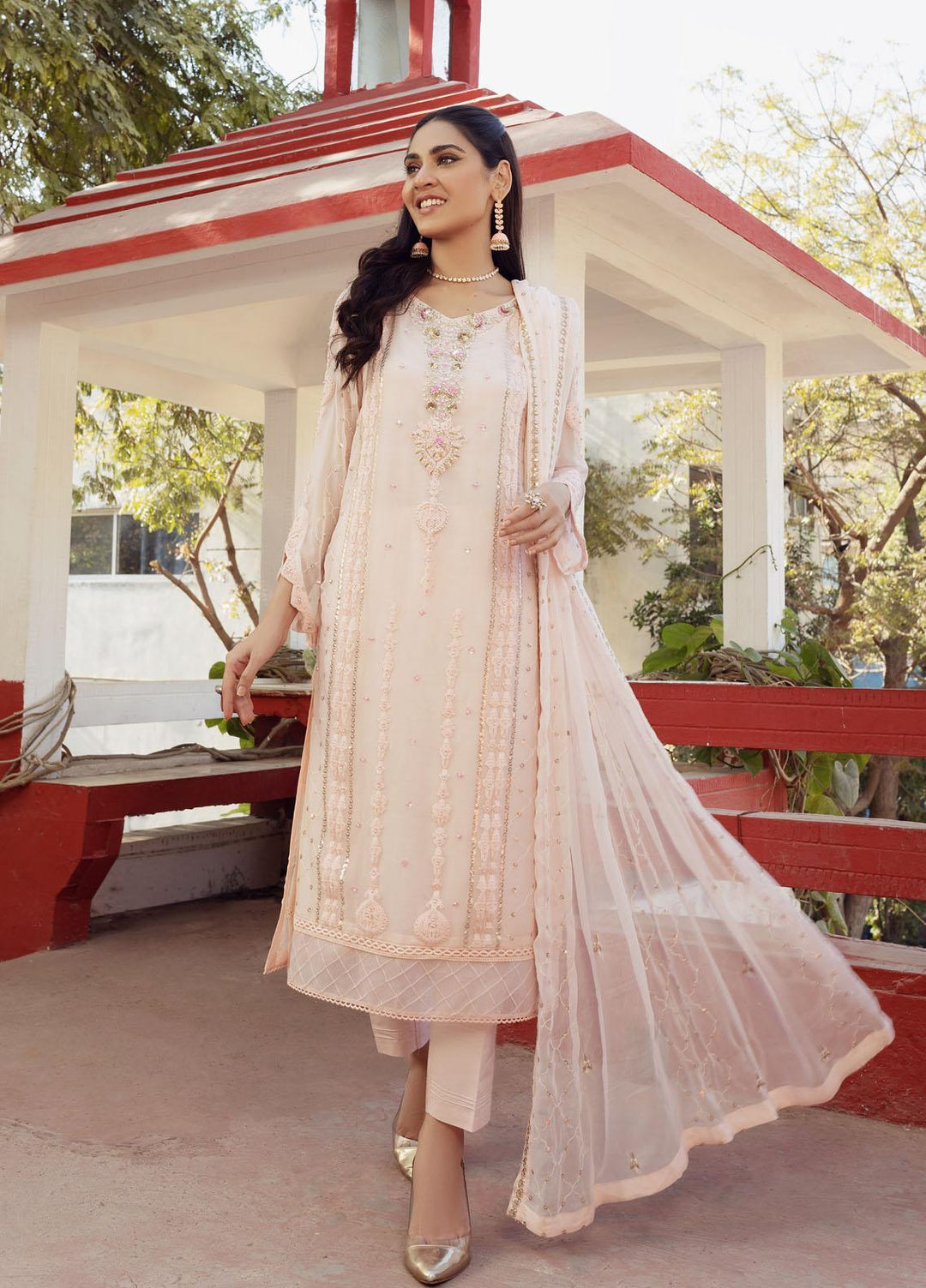 Shamooz Luxury Pret  Chiffon 3 Piece Suit Pink Tone SEM-0417