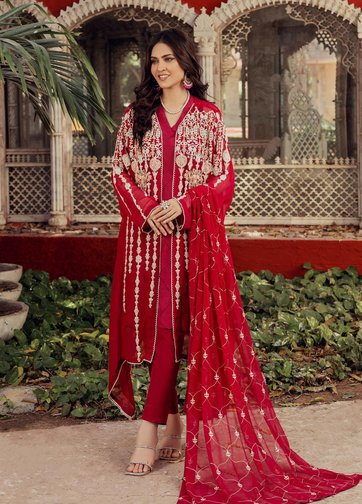 Shamooz Luxury Pret  Chiffon 3 Piece Suit Crimson SEM-0434