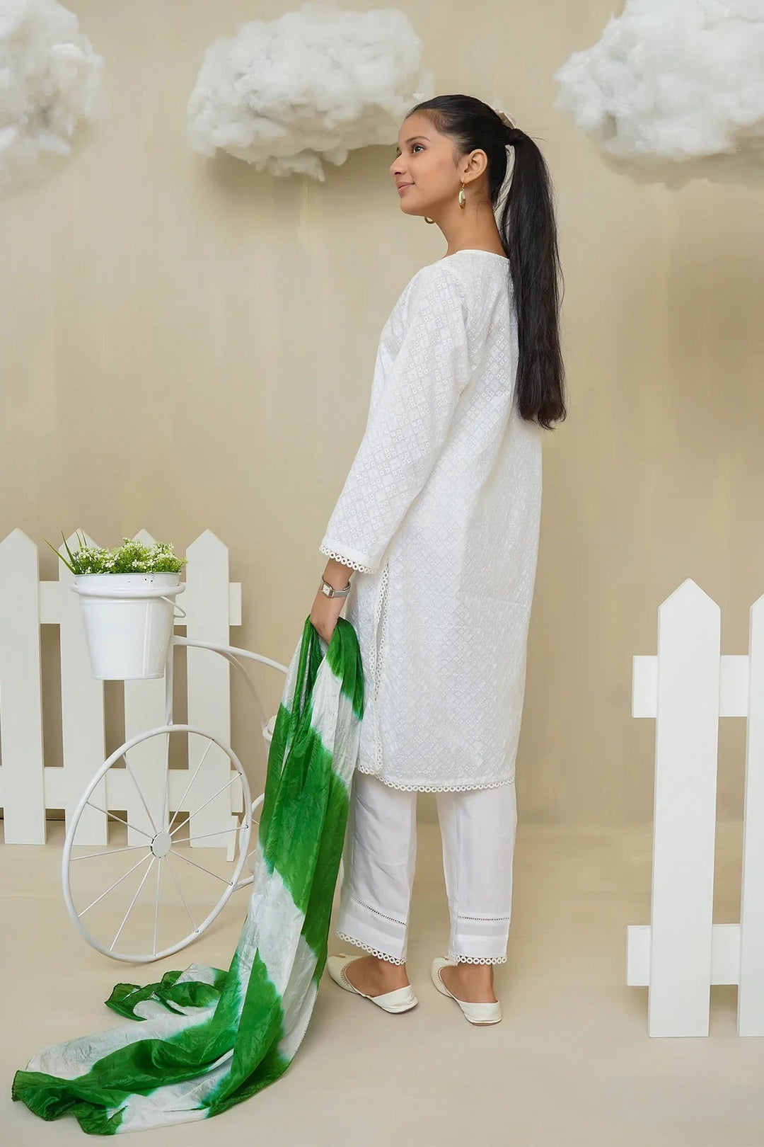 Ochre RTW Embroidered Girls 3 Piece Cotton Hand Adda Work OFW-COR-66 - Summer Collection