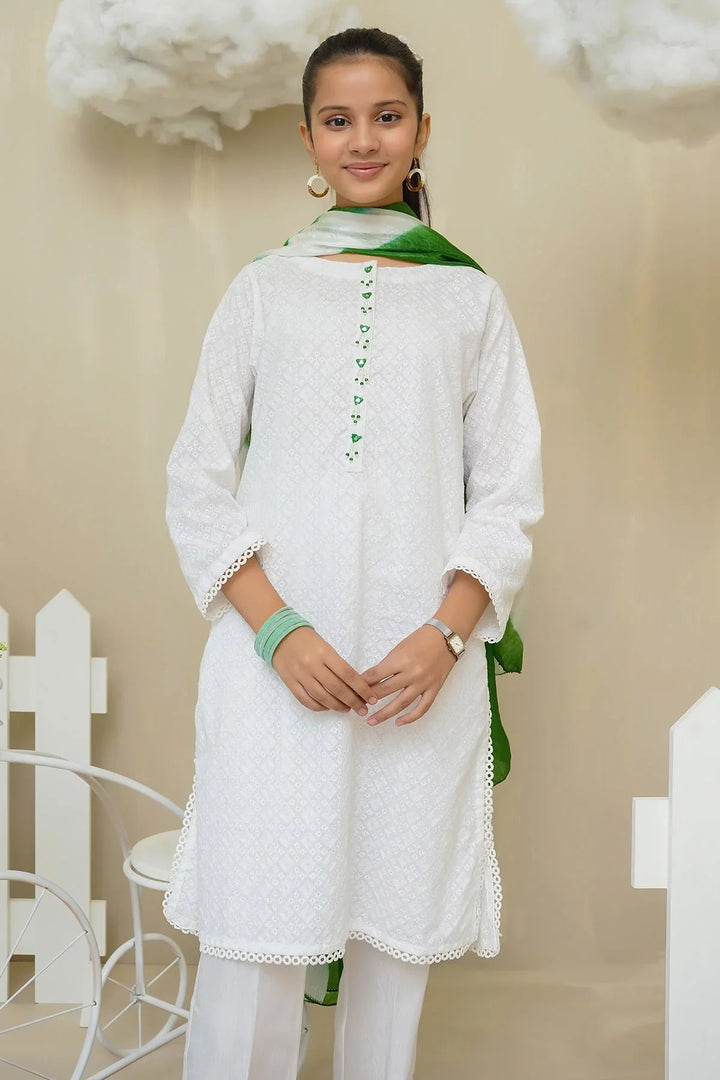 Ochre RTW Embroidered Girls 3 Piece Cotton Hand Adda Work OFW-COR-66 - Summer Collection