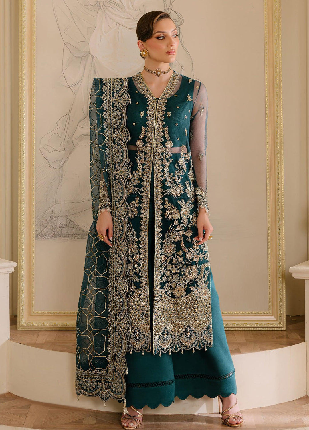Reve Royal by Fabiha Fatima Pret Embellished Net 3 Piece Suit Sapphire