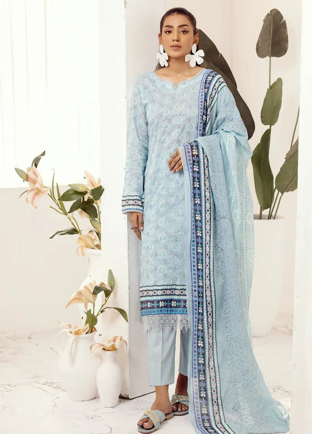Riaz Arts Embroidered Lawn Suit Unstitched 3 Piece RA25MH D-09 - Summer Collection