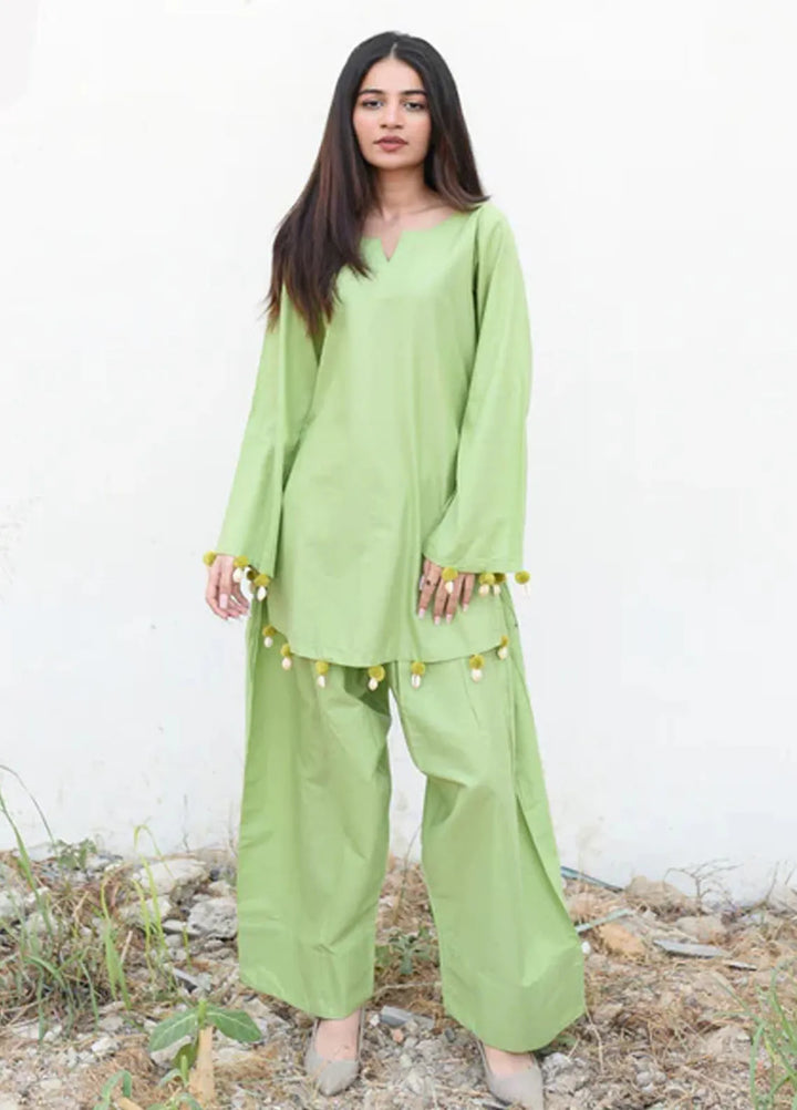 Ripret Pret plain Cotton 2 Piece Suit Apple Green Solid Set