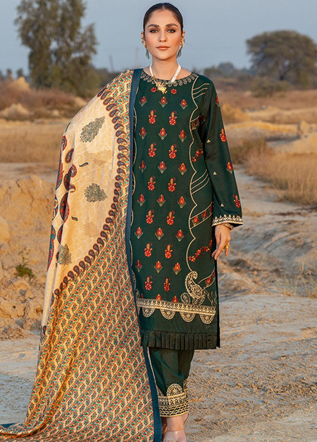 Riwaj By Banafsheh Embroidered Karandi Suits Unstitched 3 Piece BF22R BNK-08 - Winter Collection