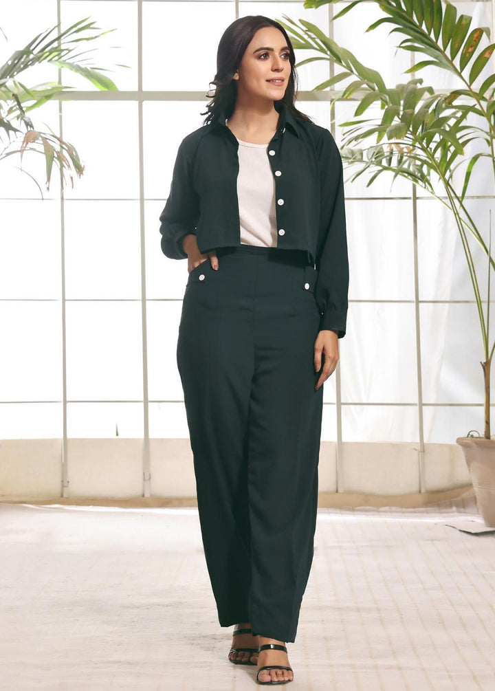 Robes Pret Western  2 Piece Suit Cropped Co-Ord Set Dark Green