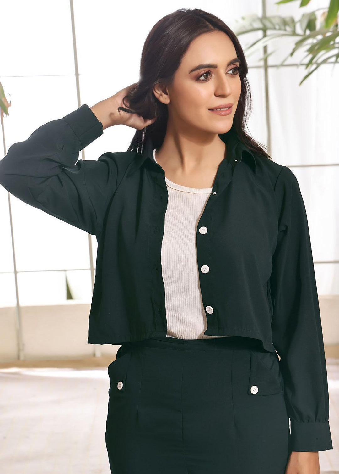 Robes Pret Western  2 Piece Suit Cropped Co-Ord Set Dark Green
