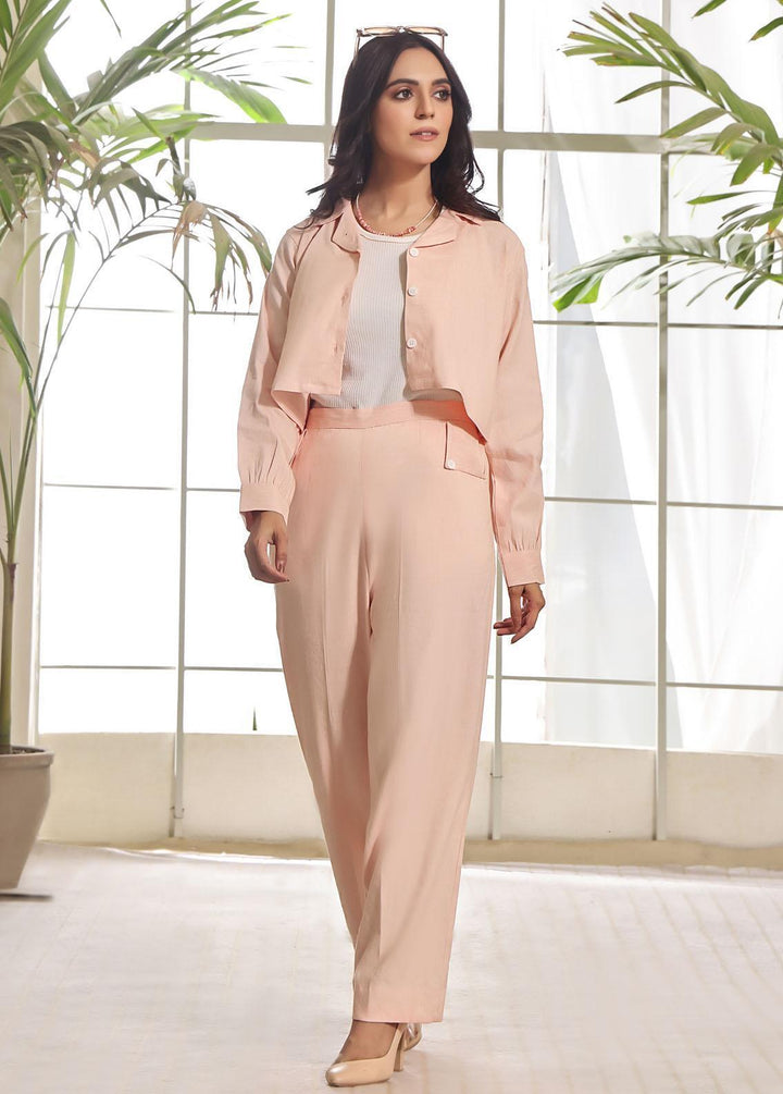 Robes Pret Western  2 Piece Suit Cropped Co-Ord Set Pastel Pink