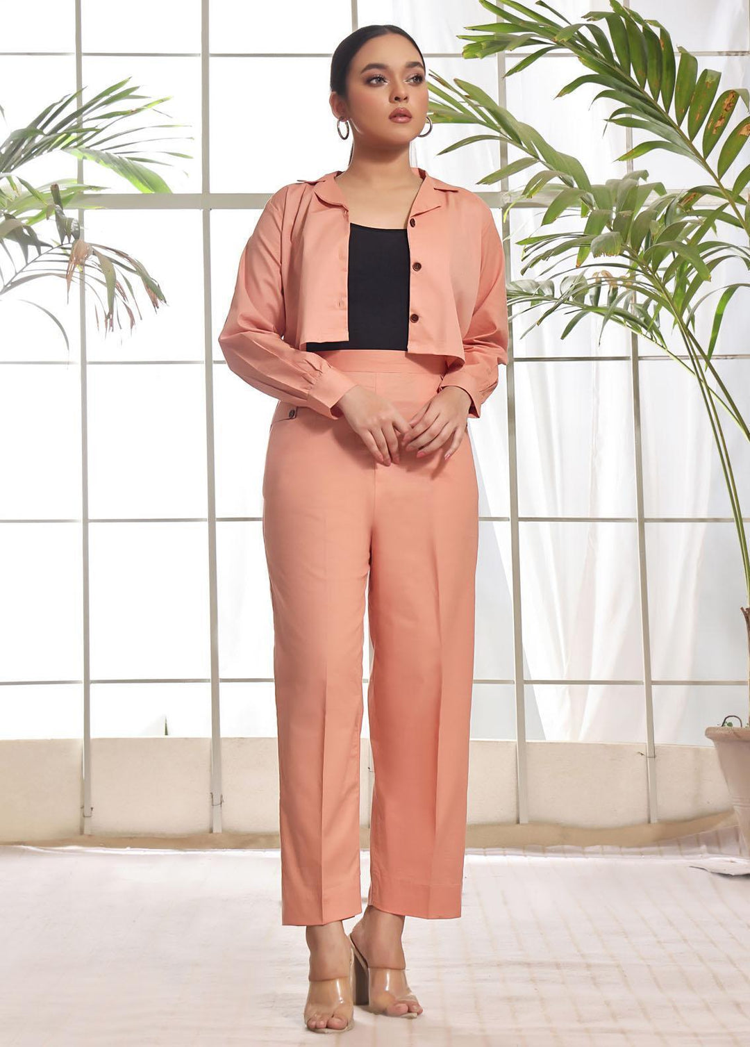 Robes Pret Western  2 Piece Suit Cropped Co-Ord Set Peachy Pink