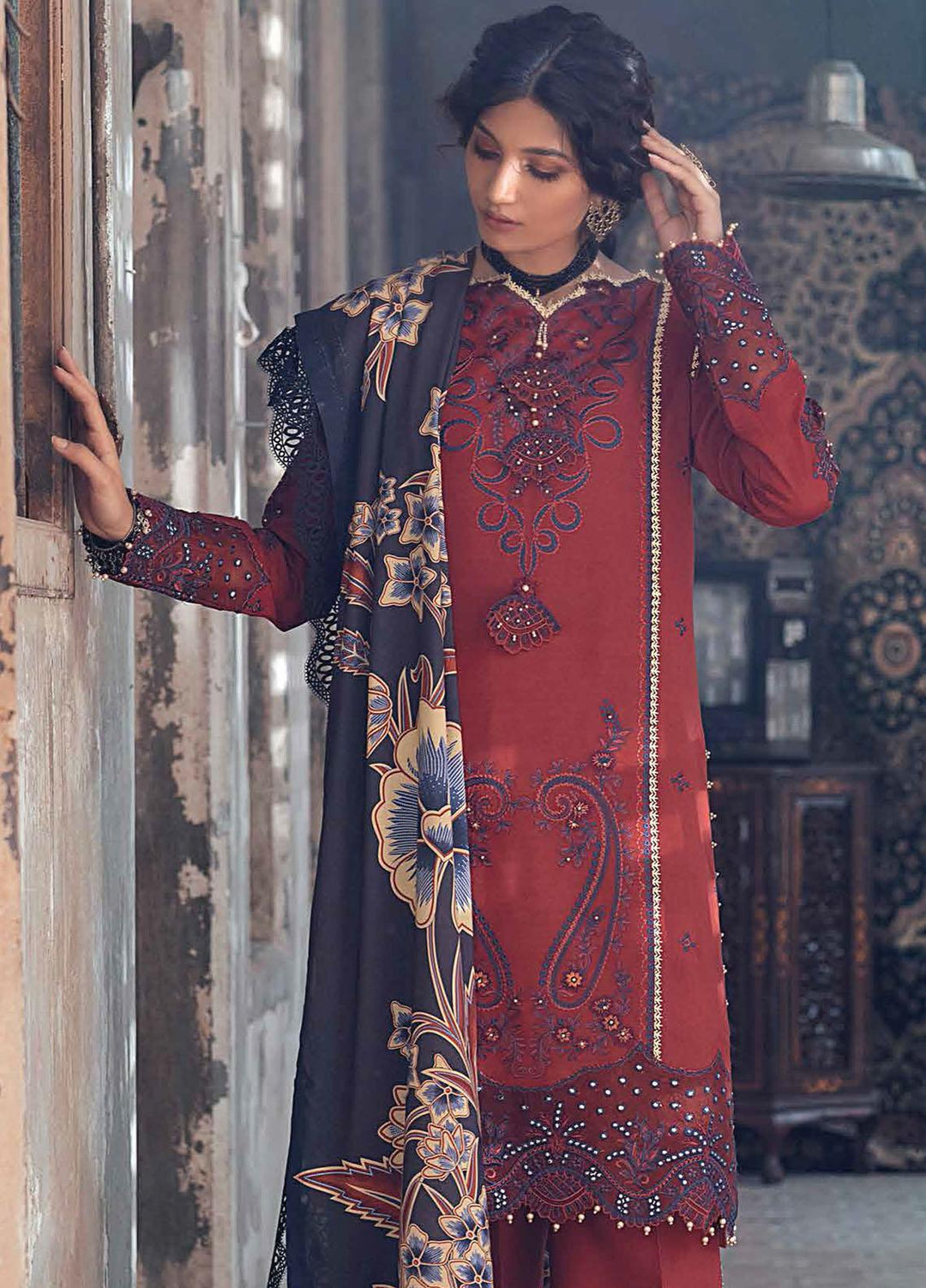 Roheenaz Embroidered Linen Suits Unstitched 3 Piece RO21WF RNW21-3A - Winter Collection