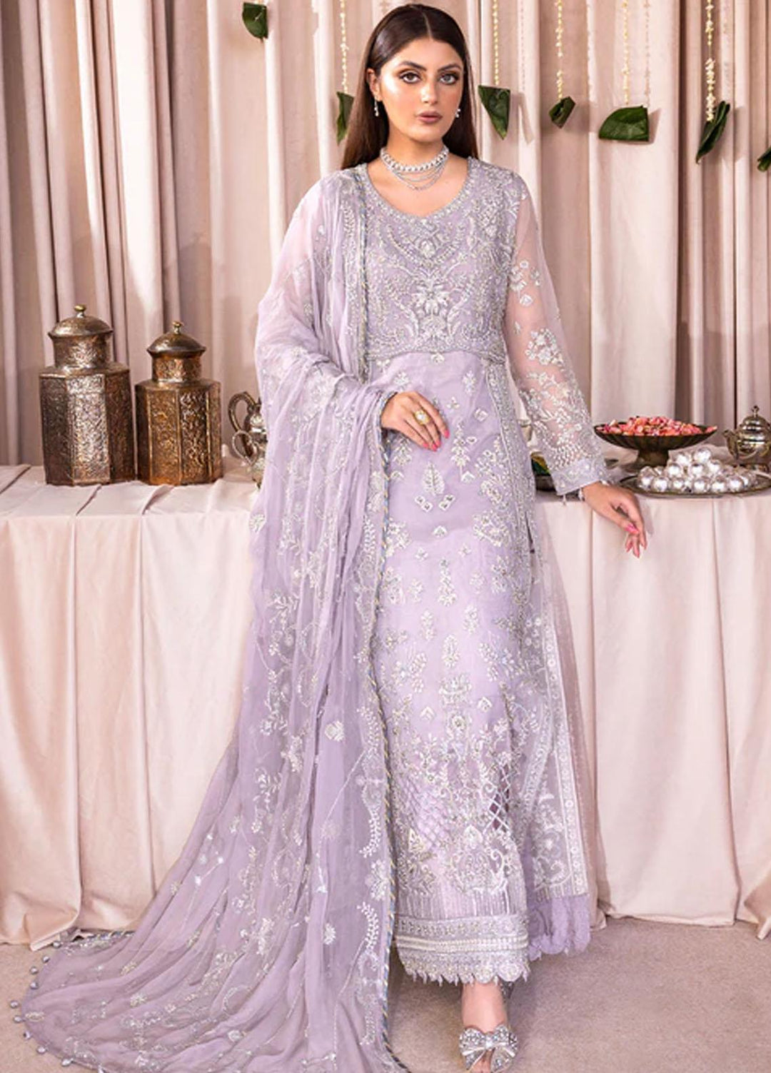 Romansiyyah By Emaan Adeel Embroidered Organza Suits Unstitched 3 Piece EA23RS Sweet Indigo - Luxury Collection