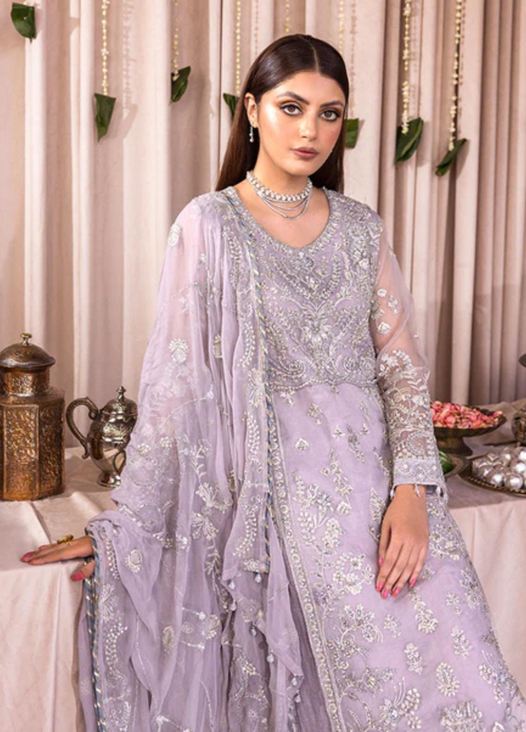 Romansiyyah By Emaan Adeel Embroidered Organza Suits Unstitched 3 Piece EA23RS Sweet Indigo - Luxury Collection