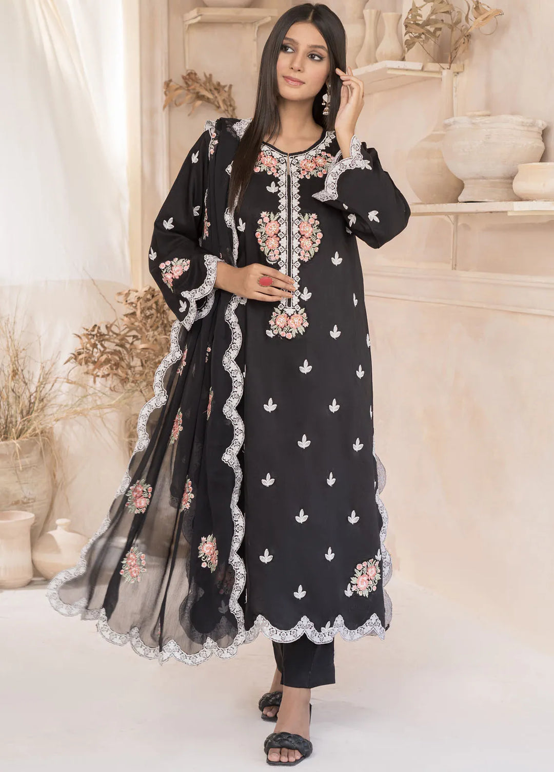 Roop Rang By Al Harir Pret Embroidered Silk 3 Piece Suit Mannat Black
