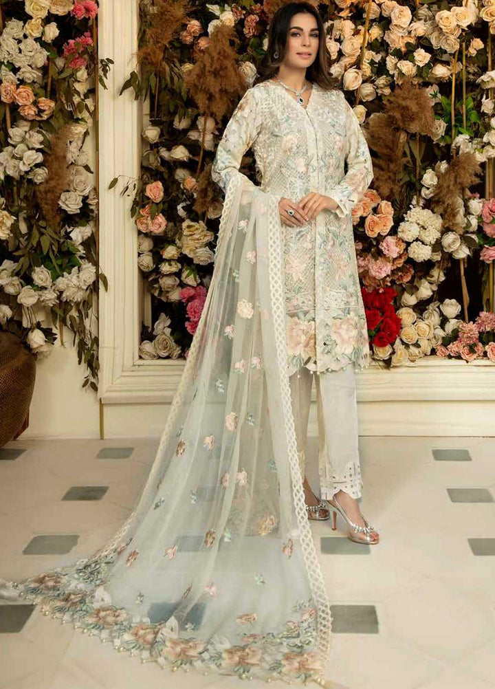 Rosa Blanca by Adan's Libas Embroidered Organza Suits Unstitched 3 Piece AL21RB D-01 Day Lily - Luxury Collection
