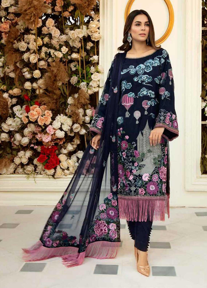 Rosa Blanca by Adan's Libas Embroidered Organza Suits Unstitched 3 Piece AL21RB D-03 Purple Heart - Luxury Collection