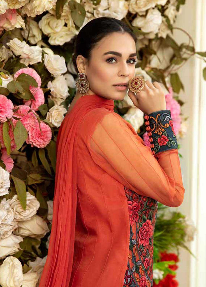 Rosa Blanca by Adan's Libas Embroidered Organza Suits Unstitched 3 Piece AL21RB D-06 Tangerine Tango - Luxury Collection