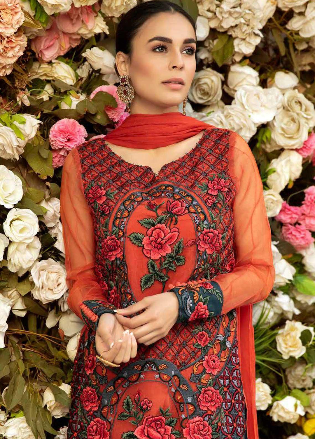 Rosa Blanca by Adan's Libas Embroidered Organza Suits Unstitched 3 Piece AL21RB D-06 Tangerine Tango - Luxury Collection