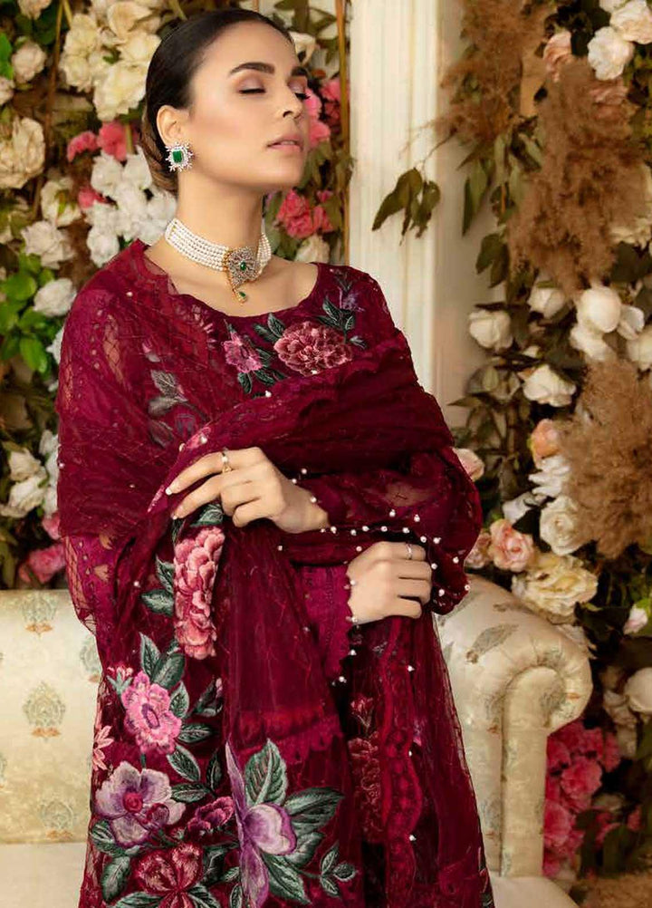 Rosa Blanca by Adan's Libas Embroidered Net Suits Unstitched 3 Piece AL21RB D-08 Rich Razzleberry - Luxury Collection