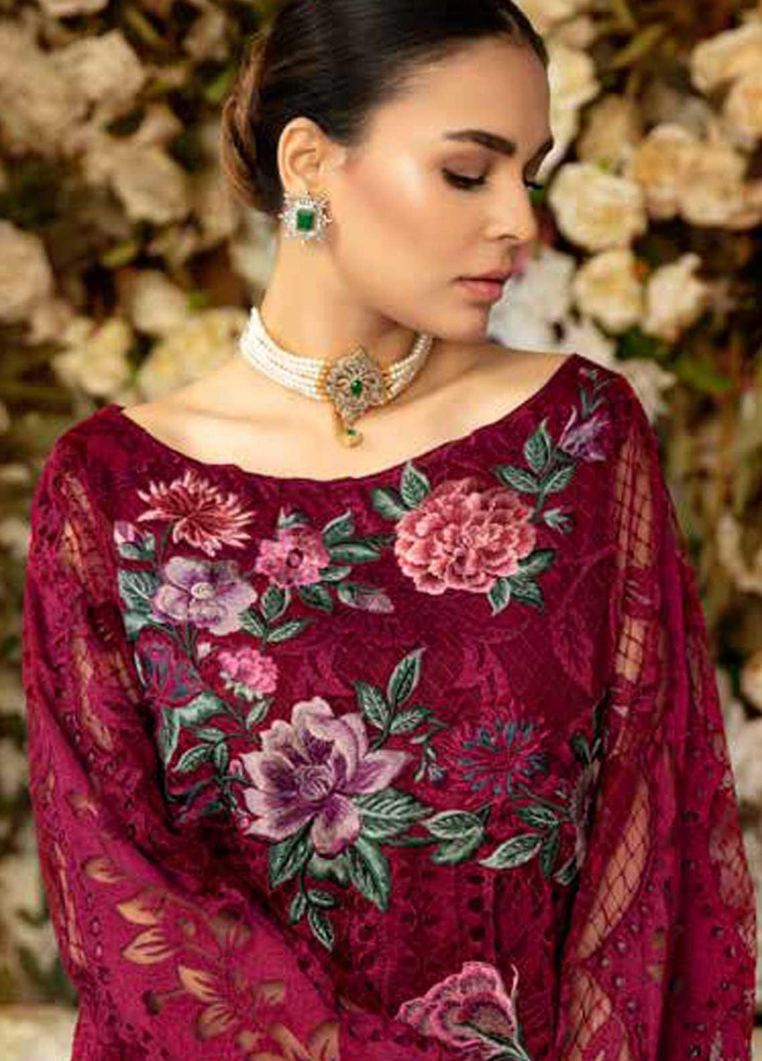 Rosa Blanca by Adan's Libas Embroidered Net Suits Unstitched 3 Piece AL21RB D-08 Rich Razzleberry - Luxury Collection