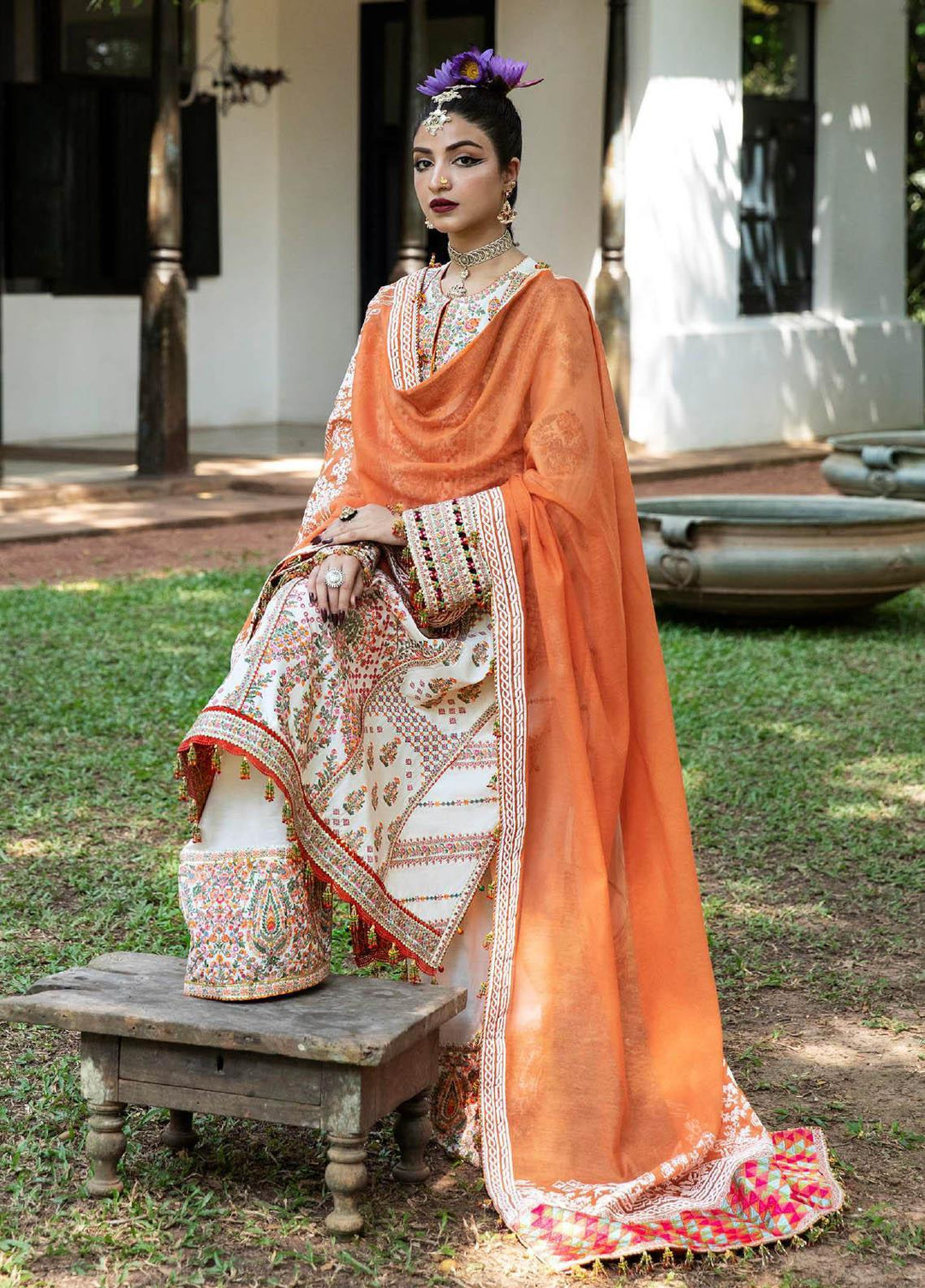 Roshan by Hussain Rehar Embroidered Lawn Suits Unstitched 3 Piece HRR23R Motiya - Luxury Collection