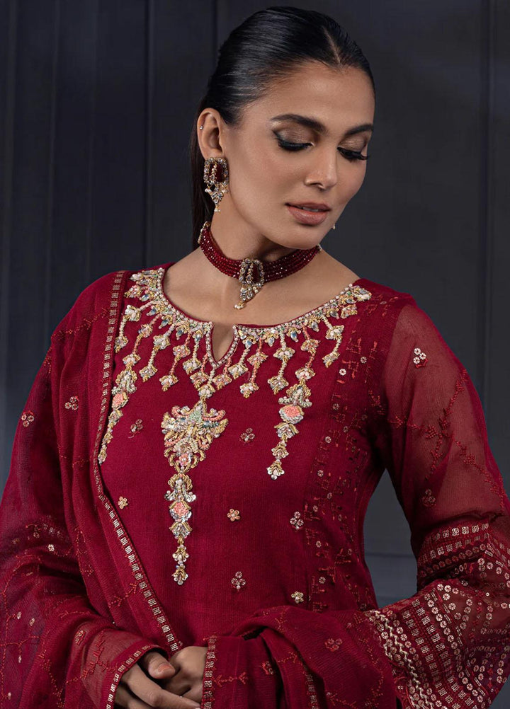 Shamooz Pret Embroidered Khaadi Net 3 Piece Suit SEM-0532 Dark Maroon