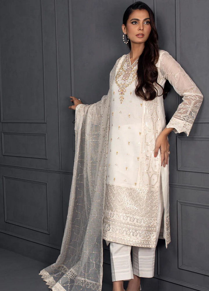 Shamooz Pret Embroidered Khaadi Net 3 Piece Suit SEM-0537 Ivory Bound