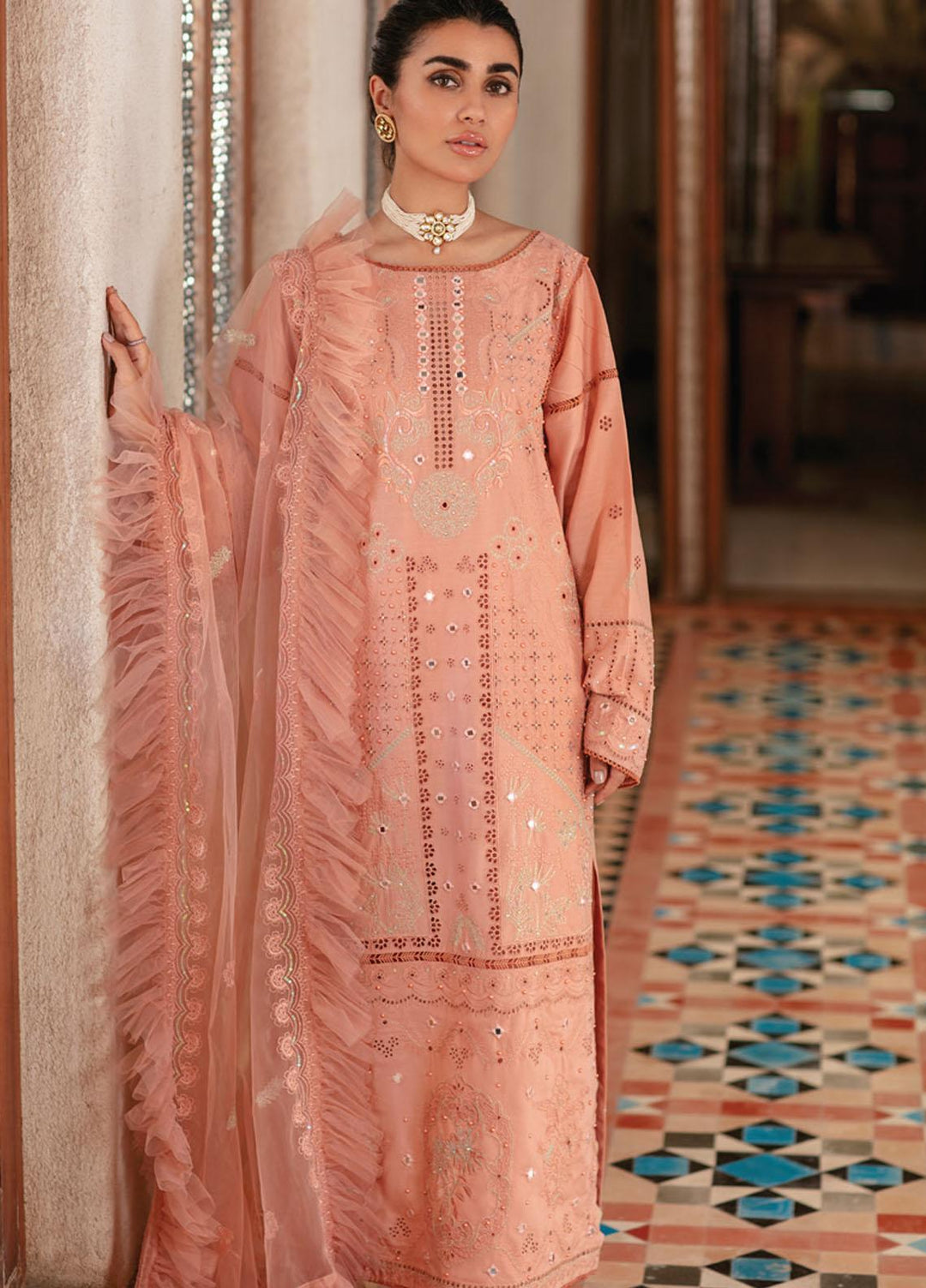 Rouche Embroidered Chikankari Suits Unstitched 3 Piece RCH21CH D-09 - Winter Collection