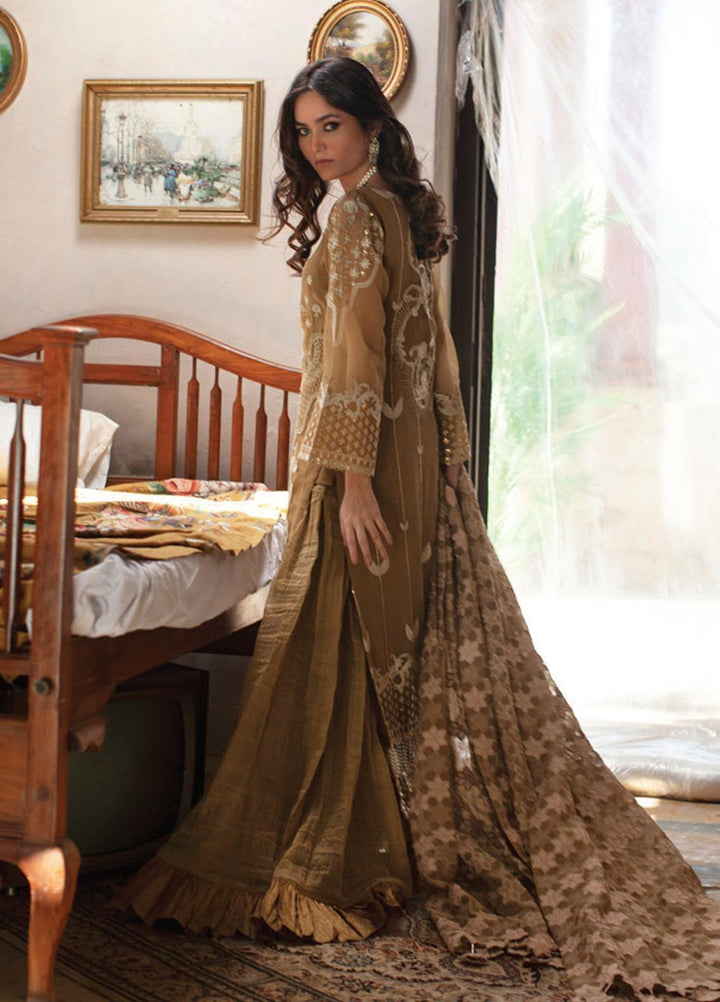 Rouche Embroidered Organza Suits Unstitched 3 Piece RCH21L 03-Brown - Luxury Collection