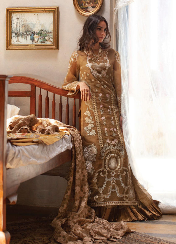 Rouche Embroidered Organza Suits Unstitched 3 Piece RCH21L 03-Brown - Luxury Collection
