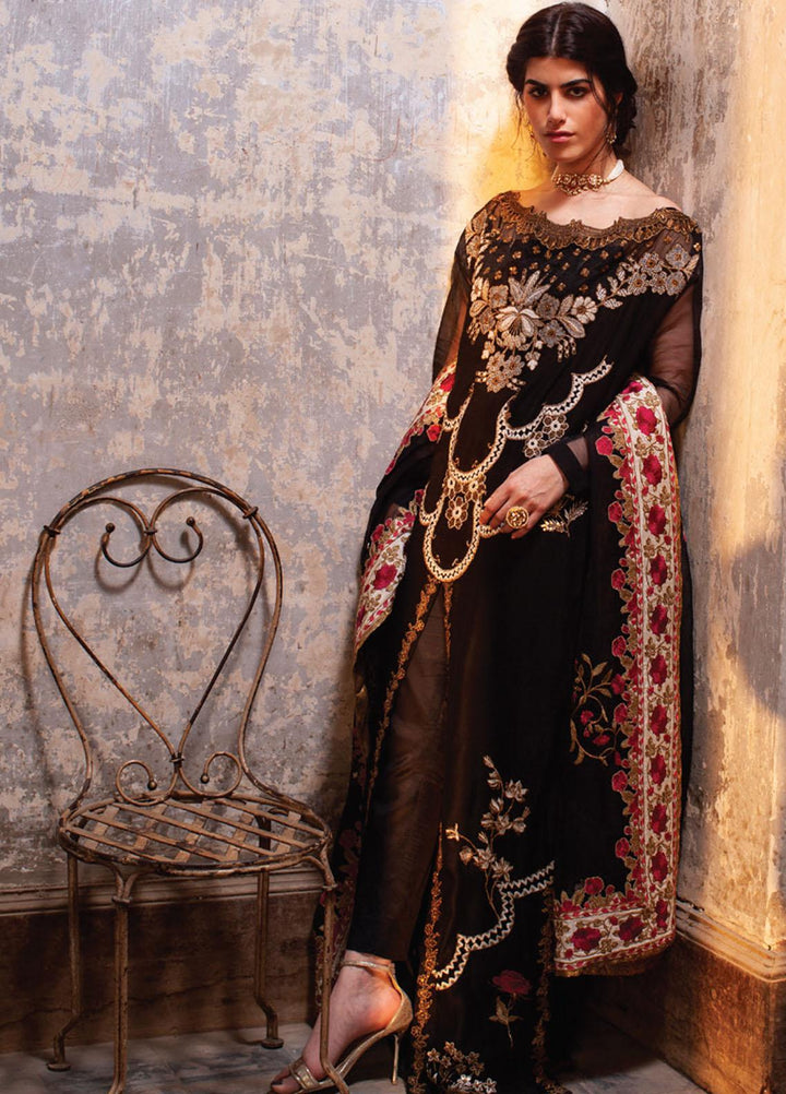 Rouche Embroidered Organza Suits Unstitched 3 Piece RCH21L 06-Black - Luxury Collection