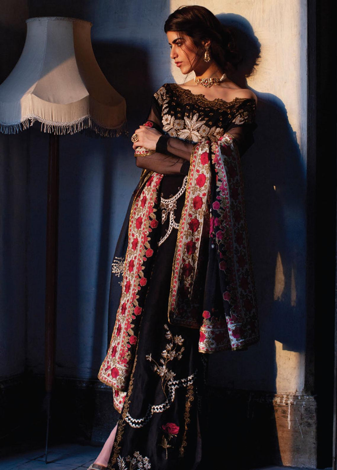 Rouche Embroidered Organza Suits Unstitched 3 Piece RCH21L 06-Black - Luxury Collection