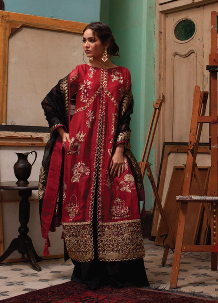 Rouche Embroidered Organza Suits Unstitched 3 Piece RCH21L 07-Red - Luxury Collection