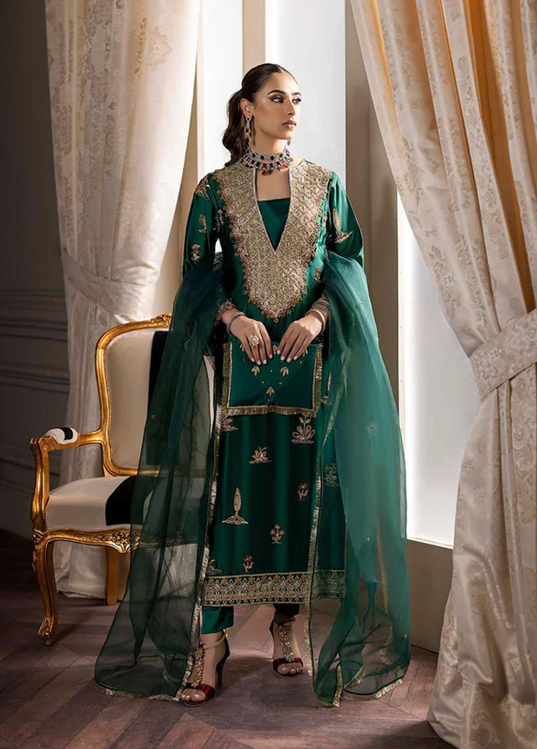 Rozanne By Nuriyaa Embroidered Silk Suits Unstitched 2 Piece NR22R Daphne - Luxury Collection