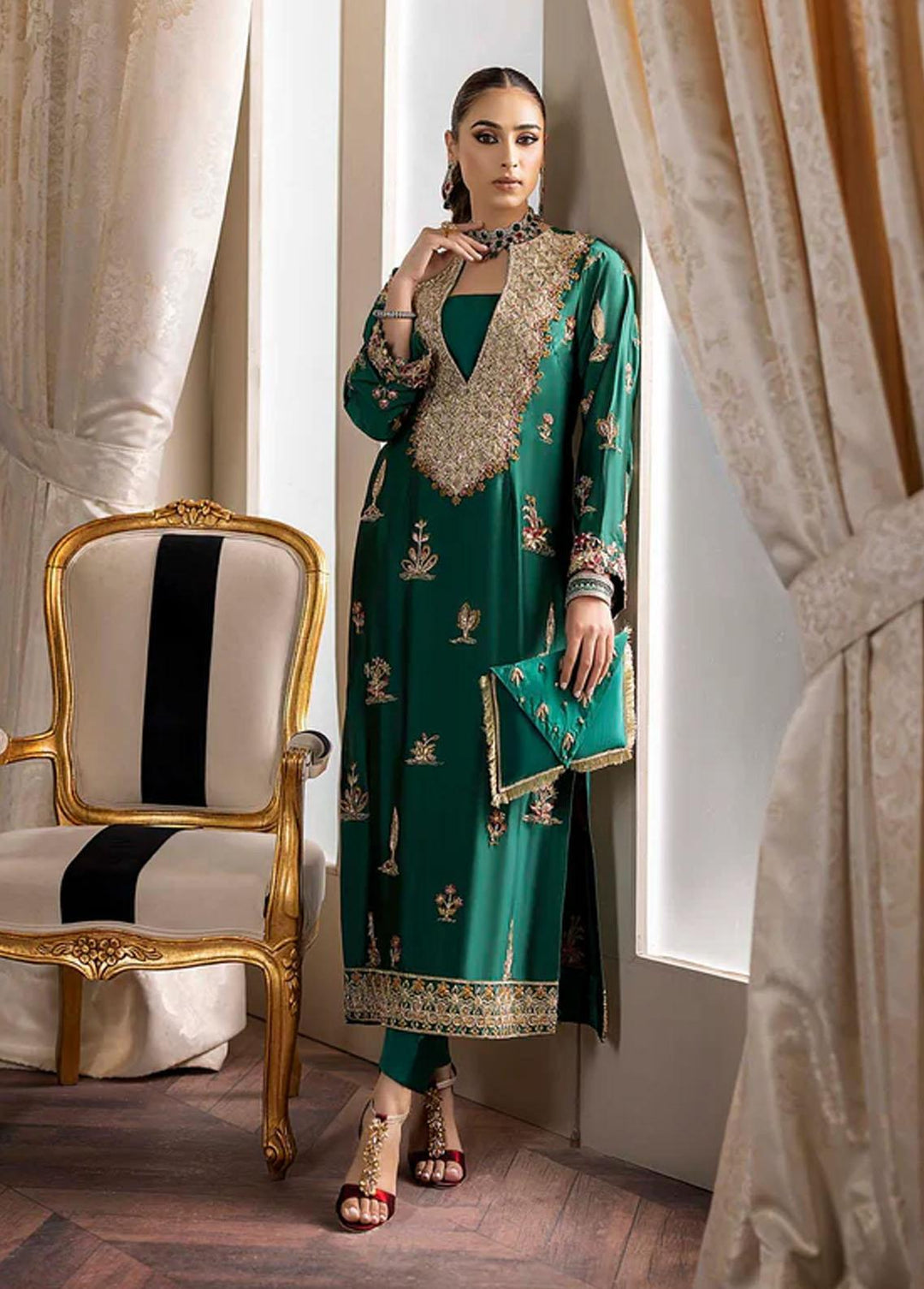 Rozanne By Nuriyaa Embroidered Silk Suits Unstitched 2 Piece NR22R Daphne - Luxury Collection